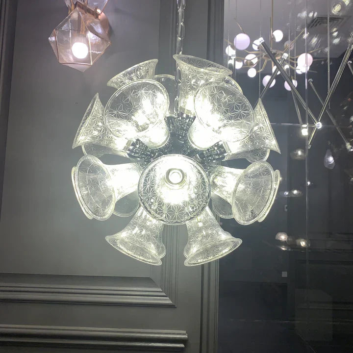 Extra Large Artistic Globe Morning glory Chandelier Modern Designer Chalice Suspension Pendant Light for Dining Room/Coffee Table
