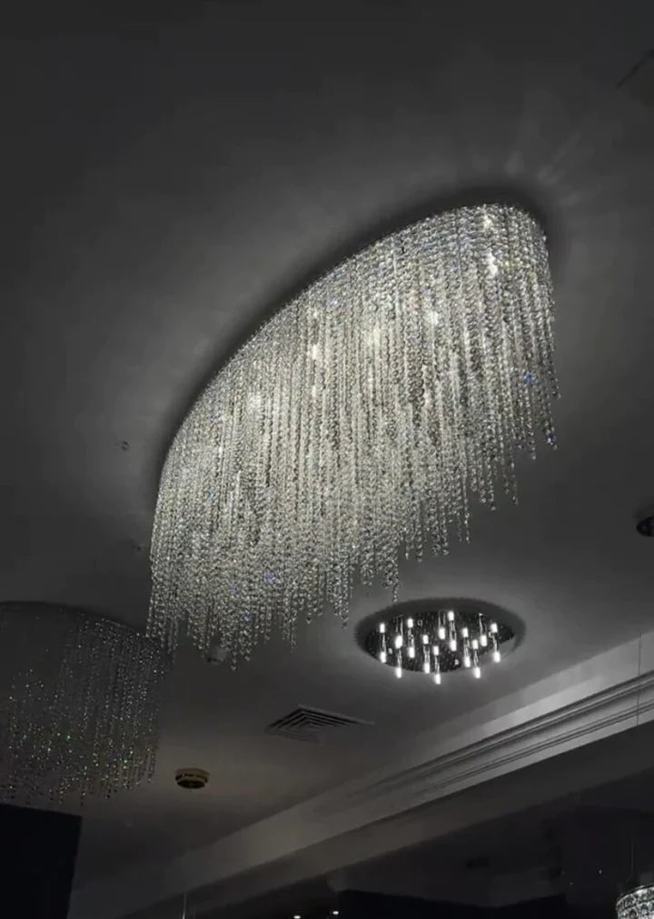 Modern Luxury Tassel Flush Mount Oval/Round Crystal Chandelier Set for Living Room/Bedroom/Dining Room