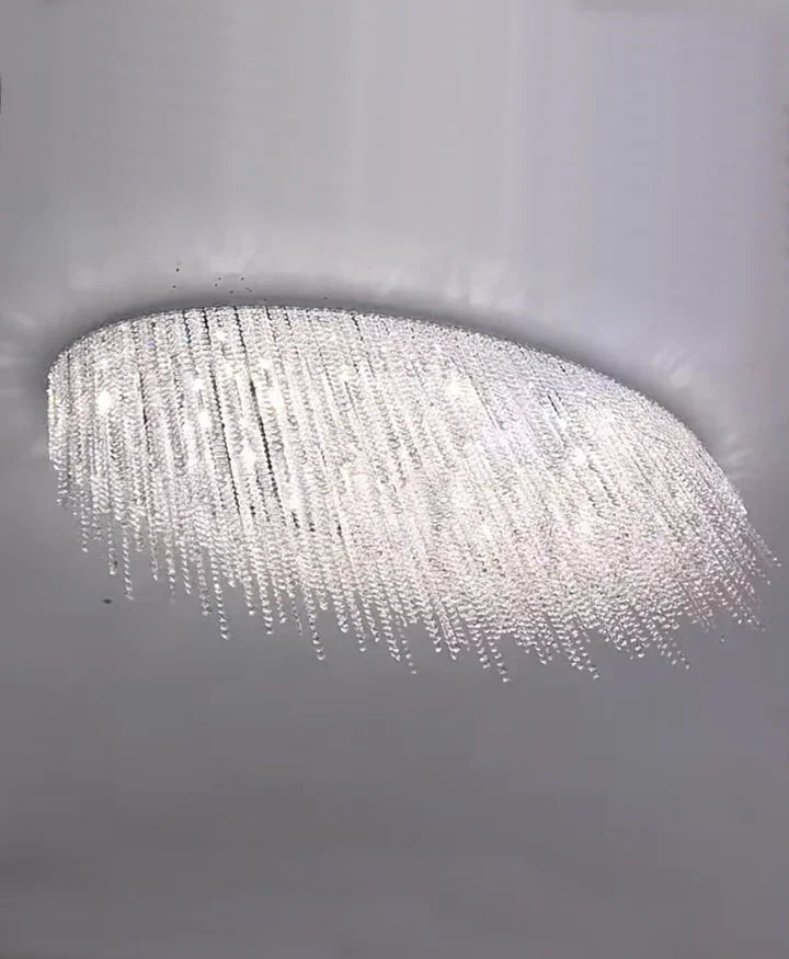 Modern Luxury Tassel Flush Mount Oval/Round Crystal Chandelier Set for Living Room/Bedroom/Dining Room
