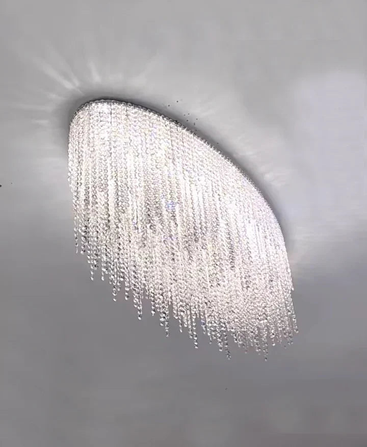 Modern Luxury Tassel Flush Mount Oval/Round Crystal Chandelier Set for Living Room/Bedroom/Dining Room