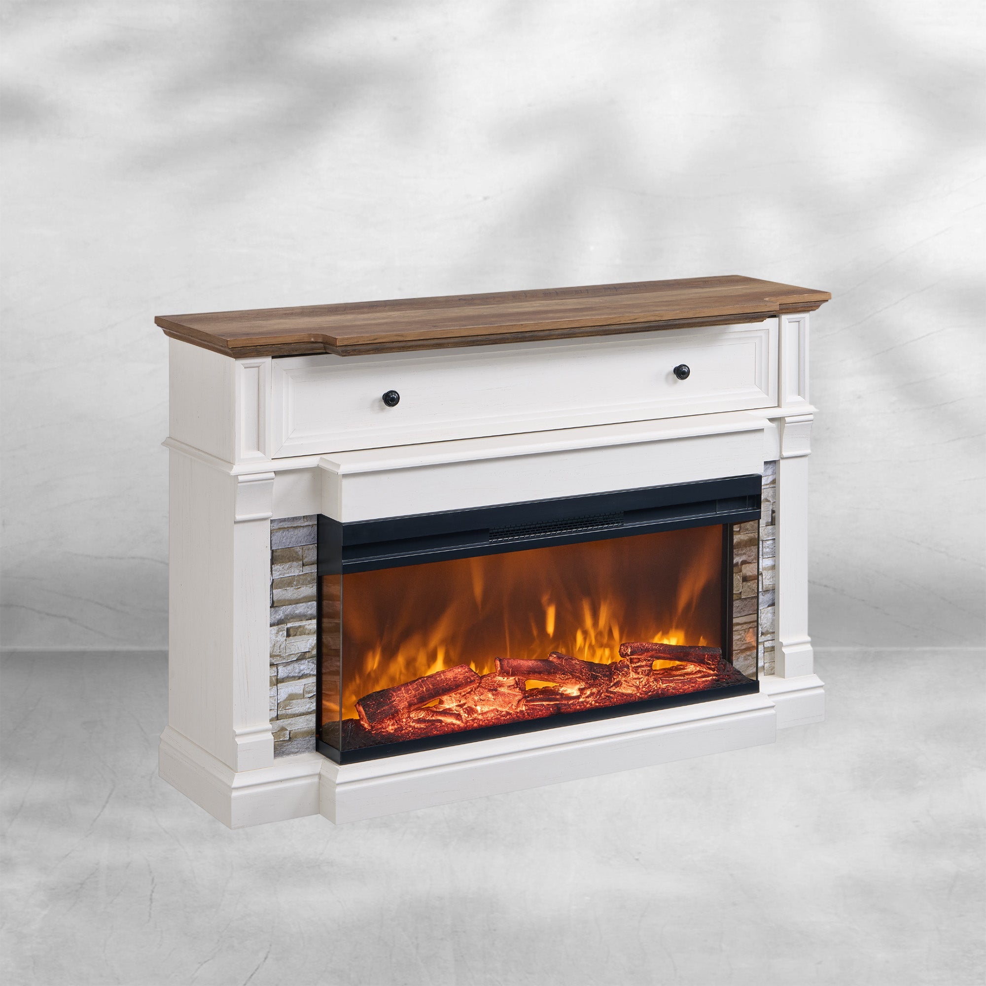 Antique White Fireplace TV Stand for 65'' TVs