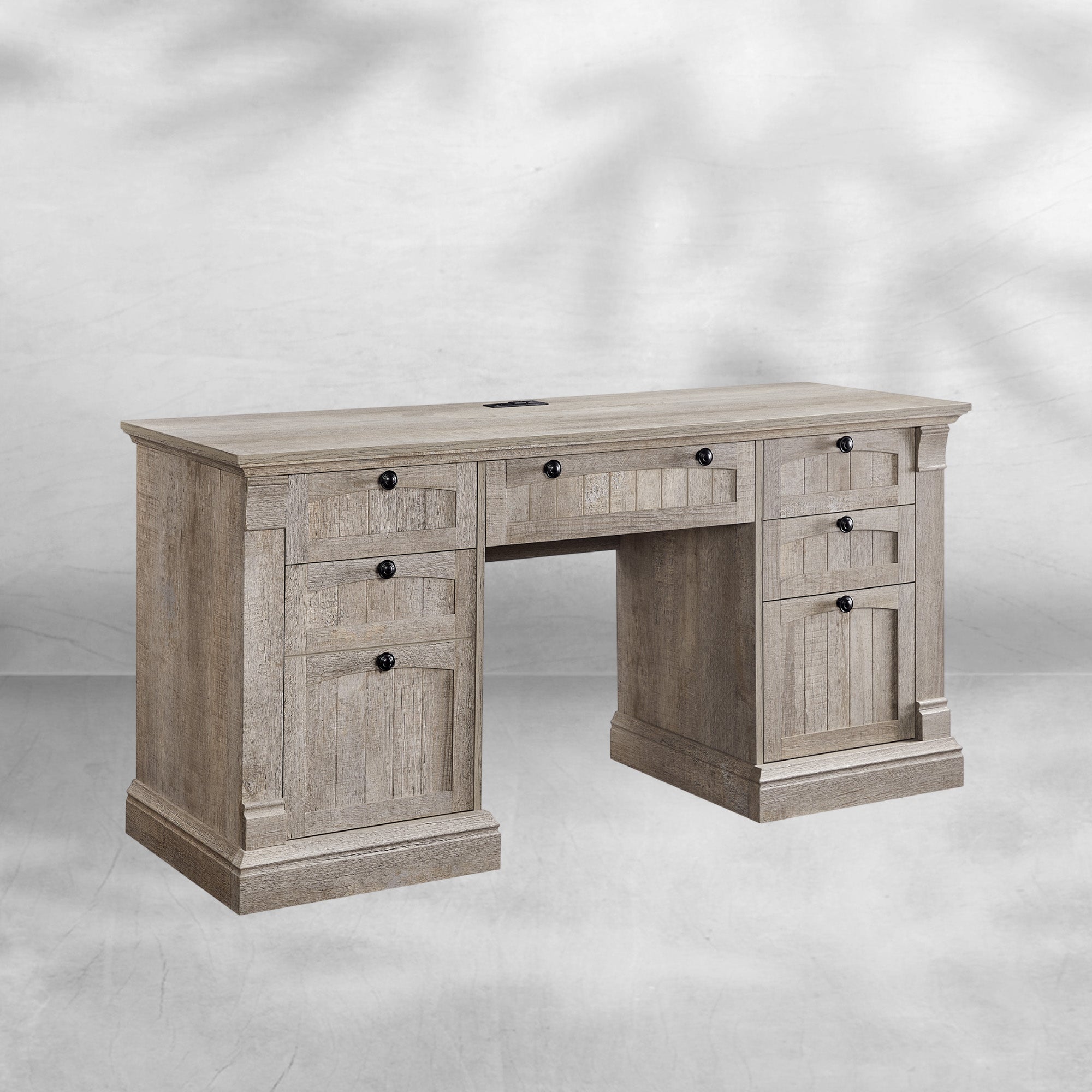 60" Farmhouse Executive Desk with Drawers and Charging Station