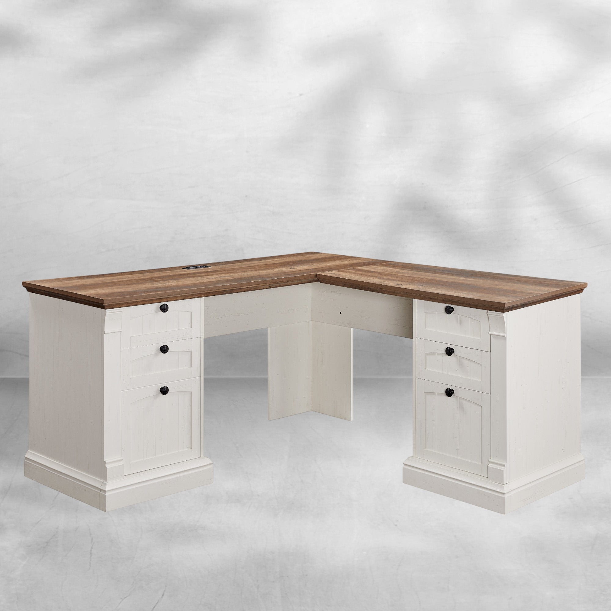 Farmhouse Rustic 60" L-Shaped Executive Desk with Charging Station