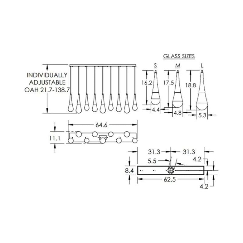 LG Water Drop Glass Linear Chandelier