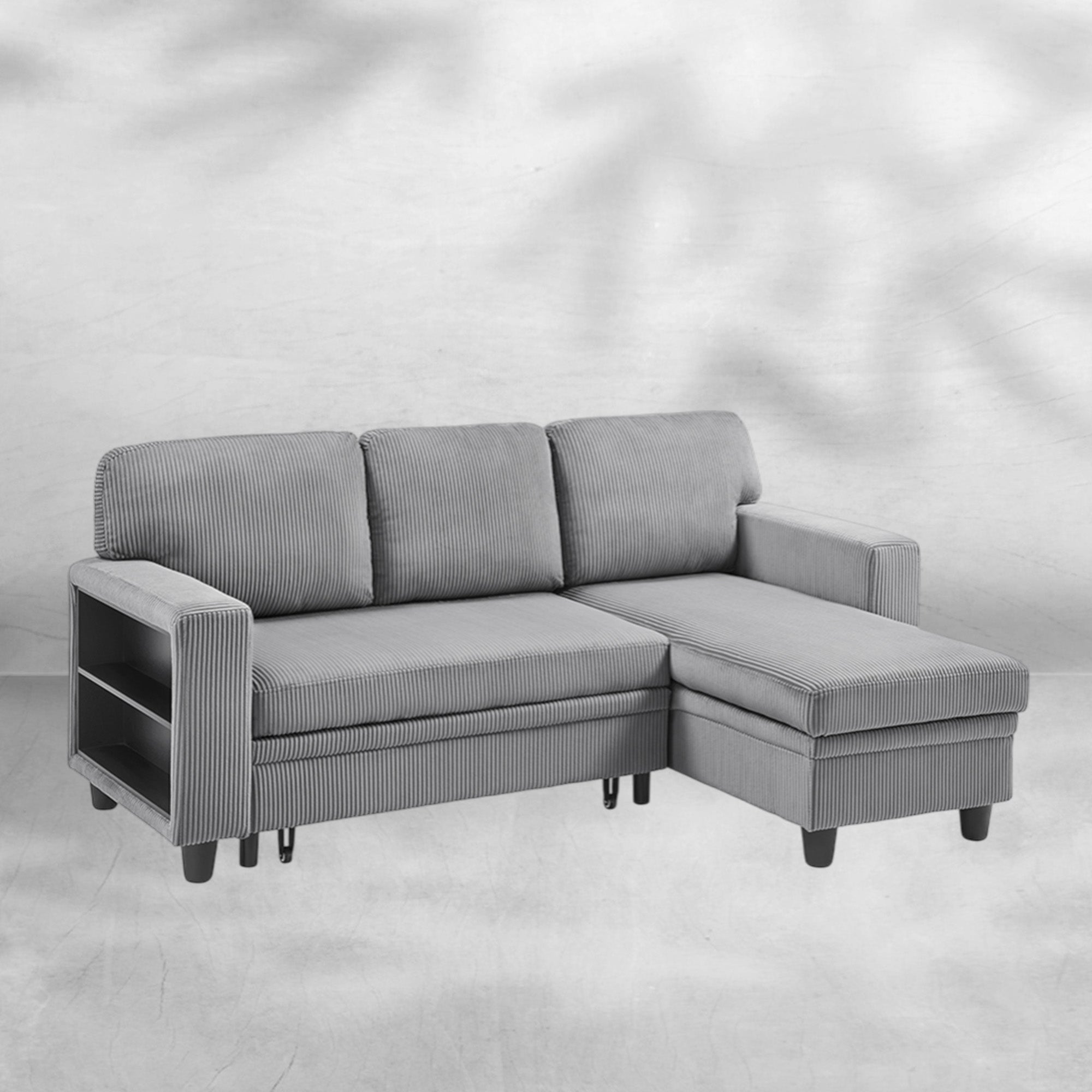 Beige 80-Inch Sleeper Sofa Bed with Storage Chaise