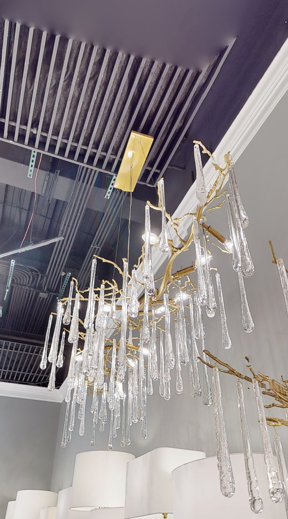 Teardrop Crystal Chandelier with Brass Branches 84" W - Luster Gaze