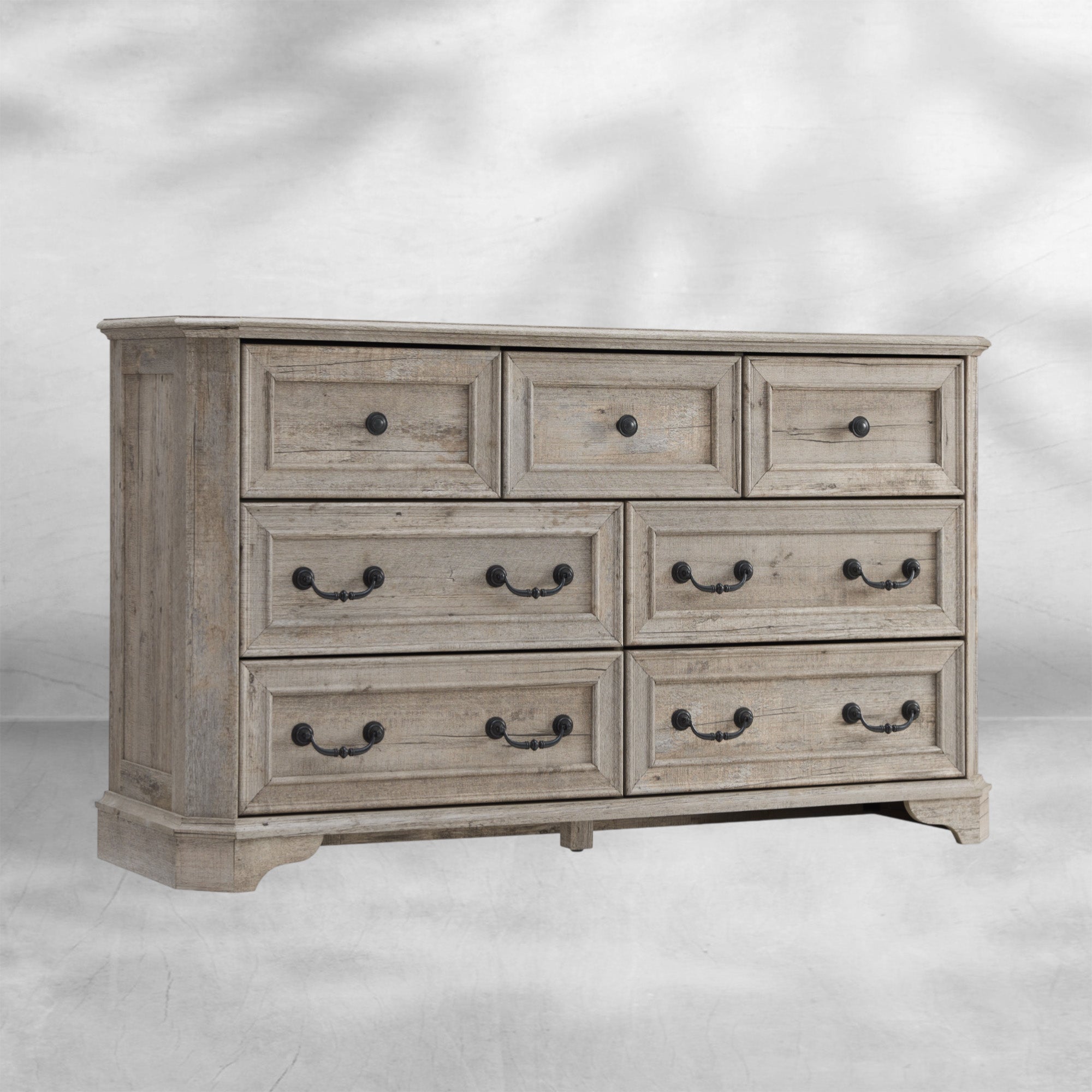 Farmhouse 7 Drawer Dresser Wide Wood Rustic Chest Organizer