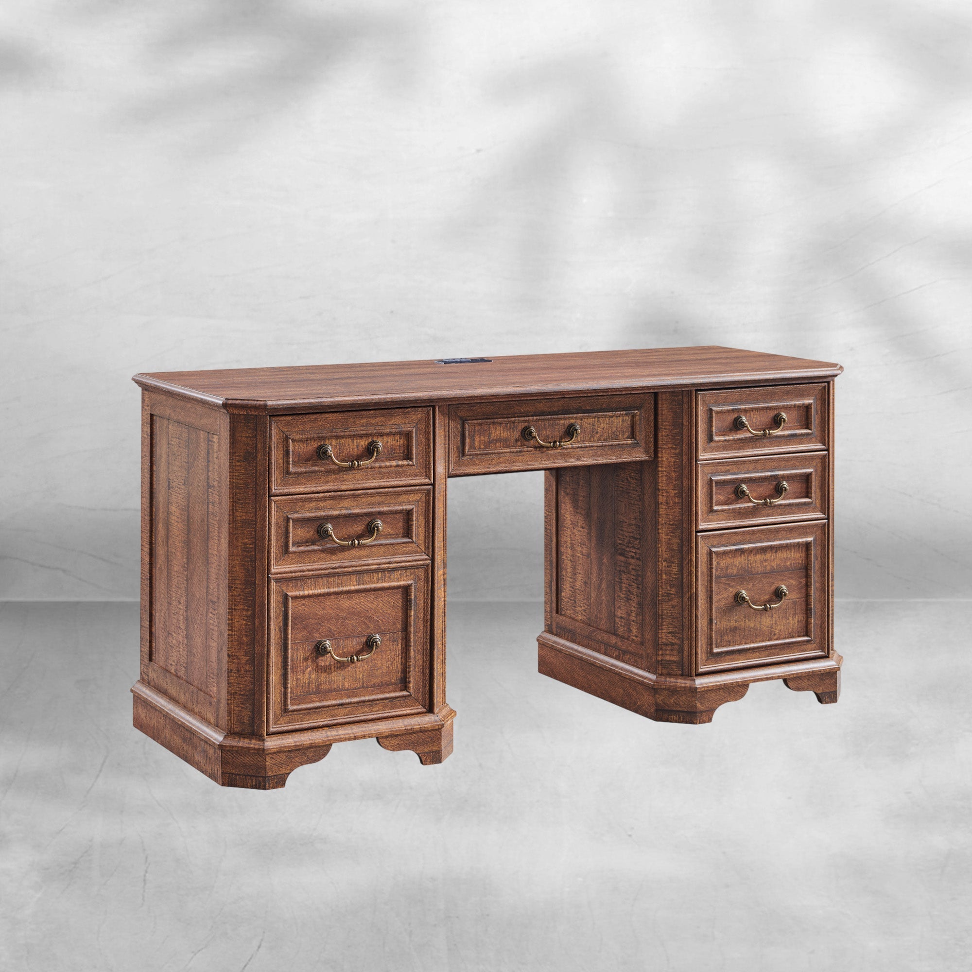 59" Farmhouse Executive Desk with Drawers & Charging Station