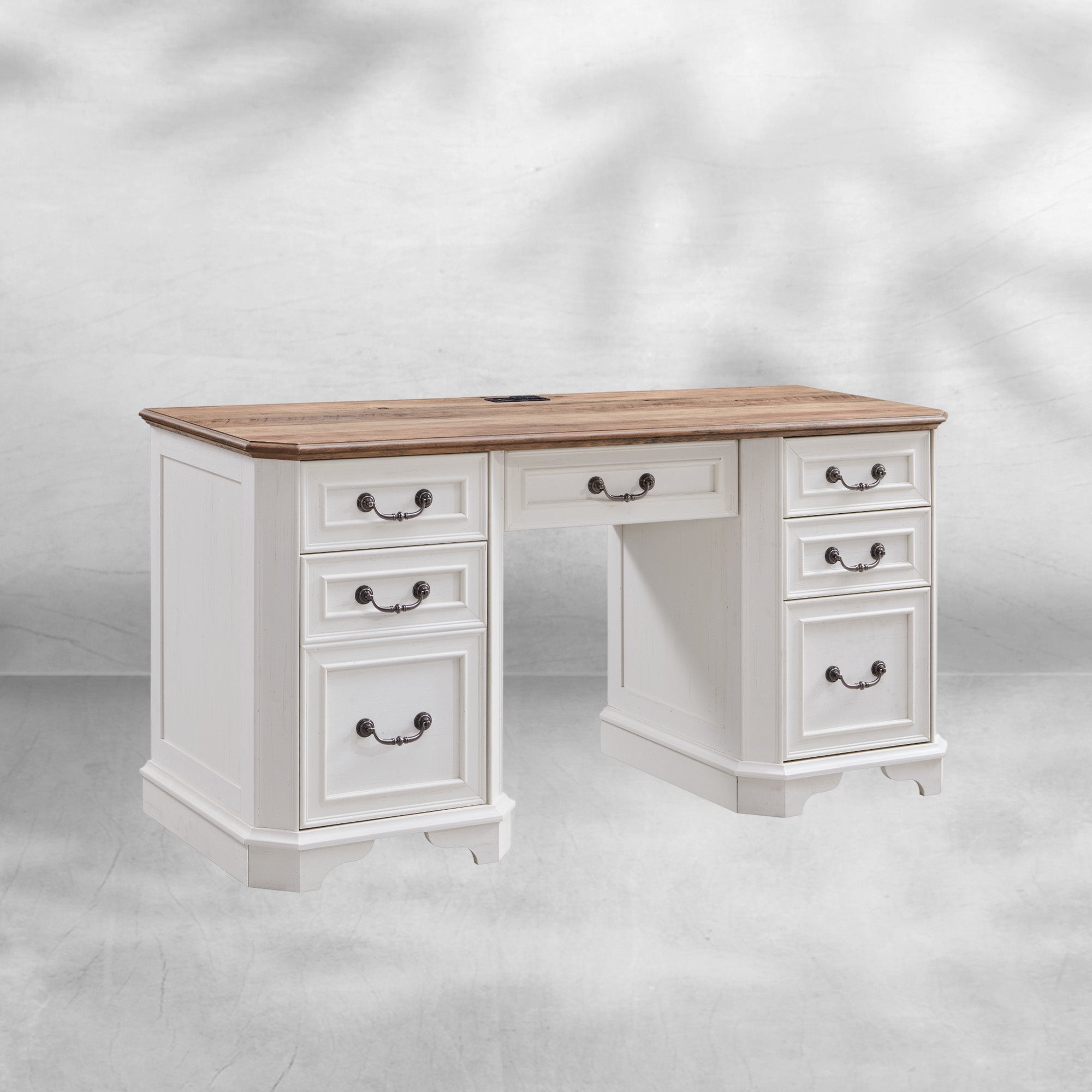 59" Farmhouse Executive Desk with Drawers & Charging Station