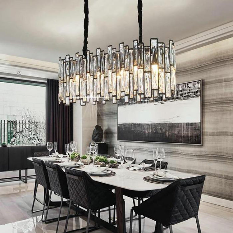 Luster Gaze Radiant Italian Crystal Linear Chandelier - American great room dining area