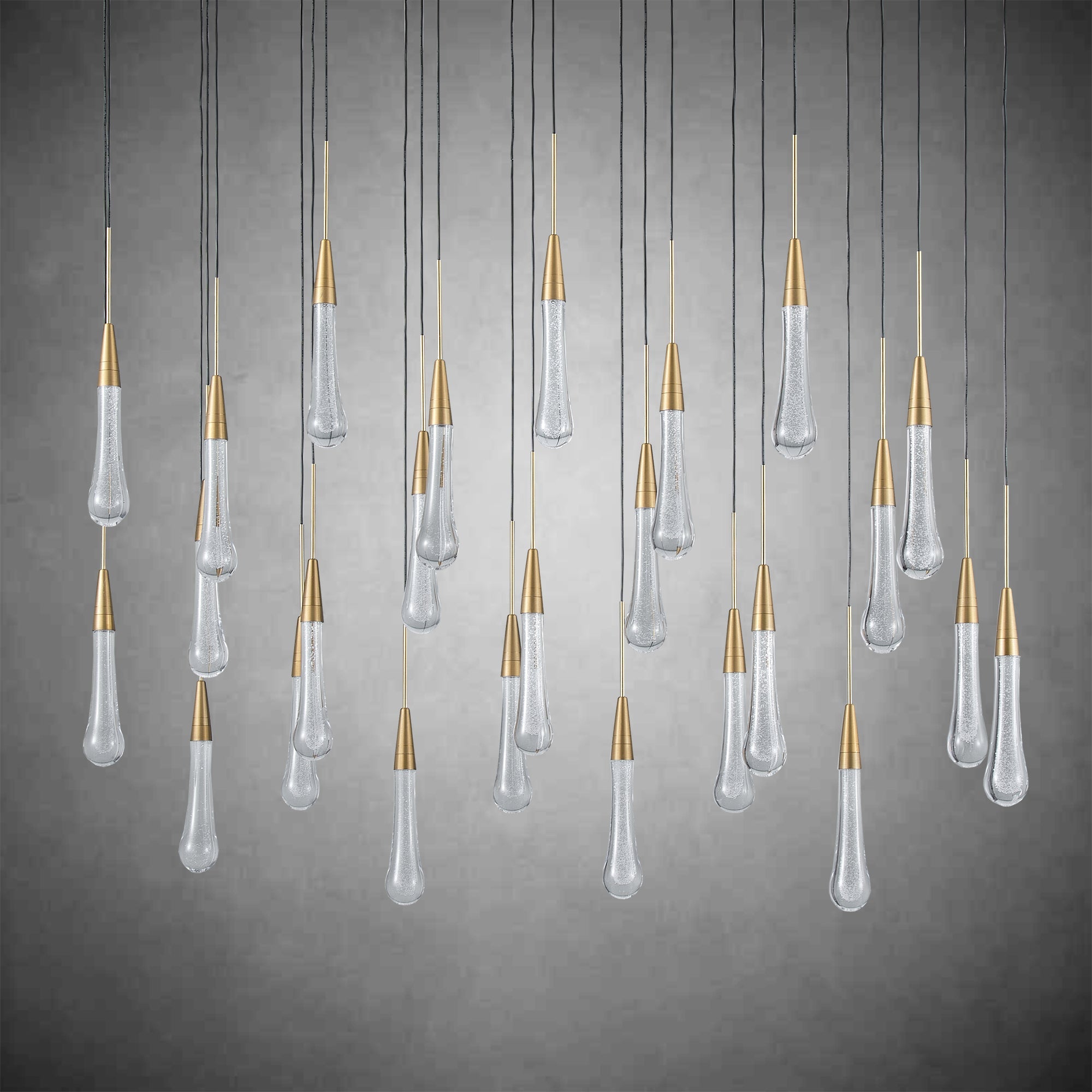 34-Light Gold Chandeliers for High Ceilings, Large Raine Chandelier for Foyer, Entryway, Staircase, Luxury Long Big Hanging Light Fixtures with Glass, Brass Pendant Light Fixtures Living Room
