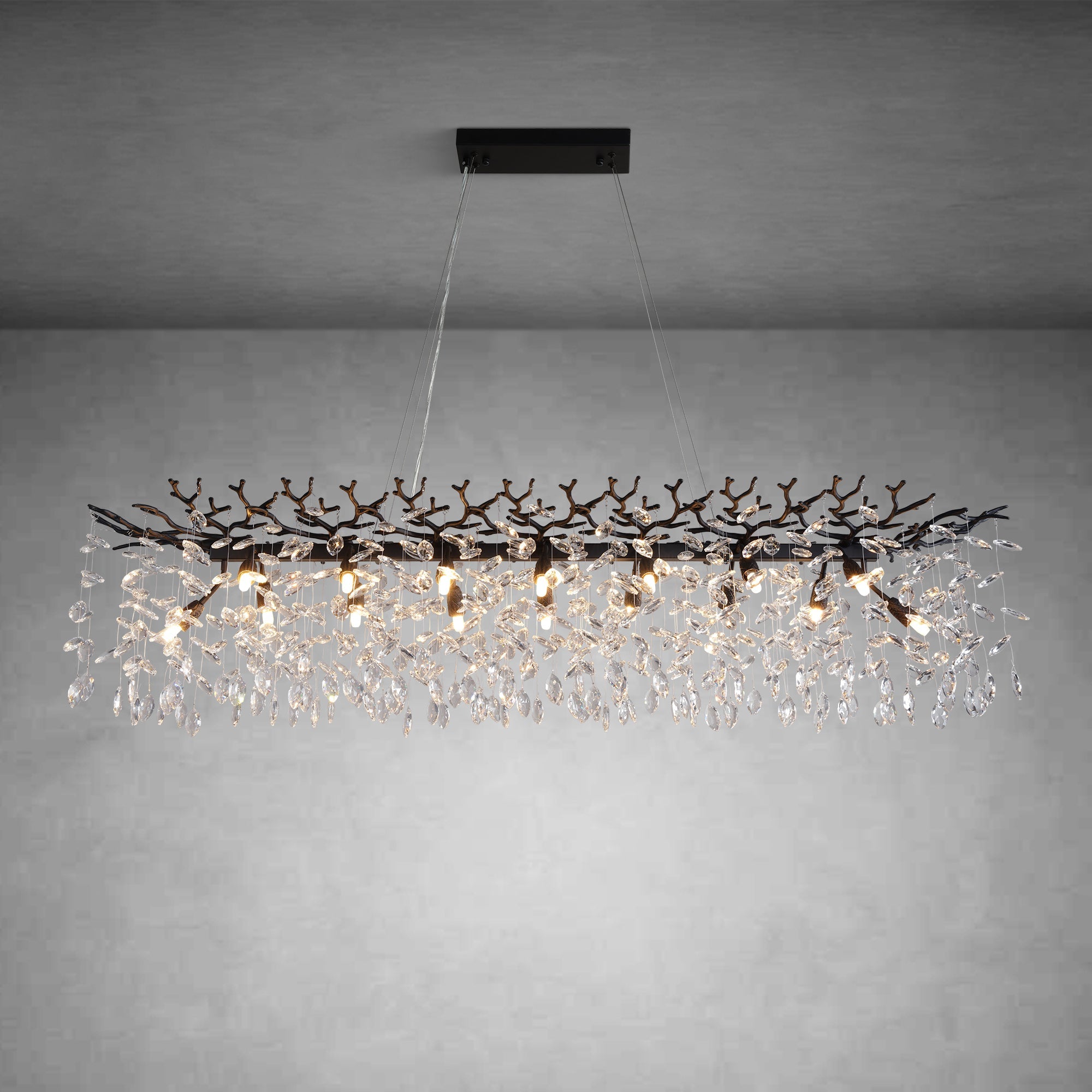 30" Black Crystal Chandelier, 10-Light Tree Branch Chandelier for Dining Room, Luxury Round K9 Crystal Raine Chandeliers Light Fixture for Living Room Foyer Entryway Bedroom Kitchen