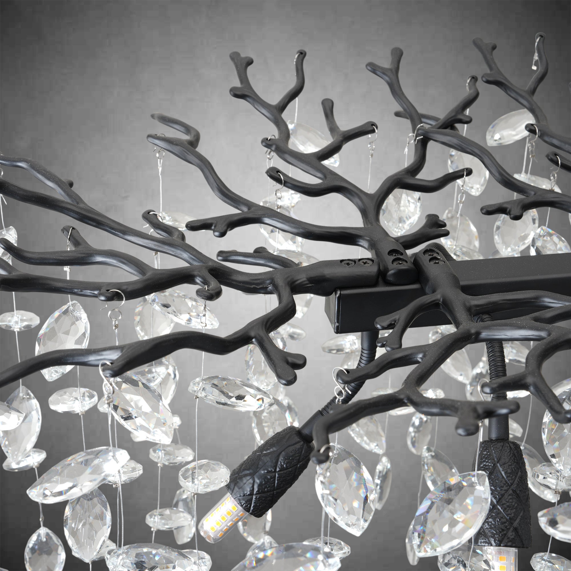 30" Black Crystal Chandelier, 10-Light Tree Branch Chandelier for Dining Room, Luxury Round K9 Crystal Raine Chandeliers Light Fixture for Living Room Foyer Entryway Bedroom Kitchen