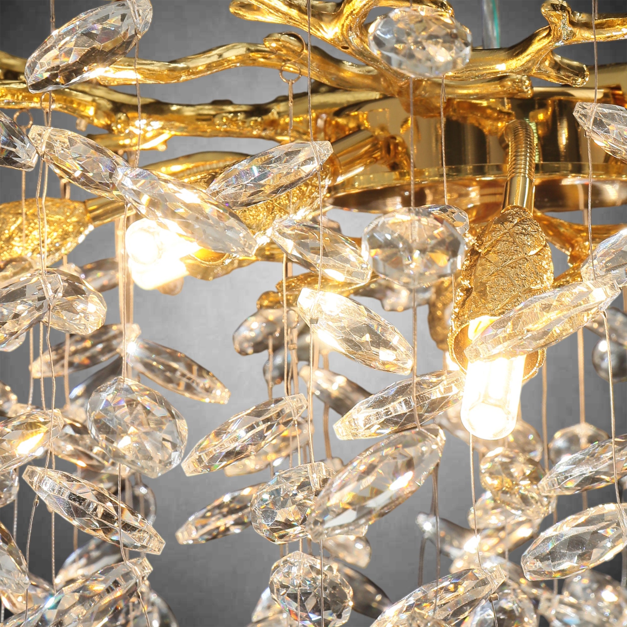 63'' Long Crystal Chandelier for High Ceiling, 28-Light Modern Gold Tree Branch Chandelier, Large Chandeliers for Foyer Entryway Staircase Living Room, 5-Tier Luxury K9 Crystal Raine Light Fixture