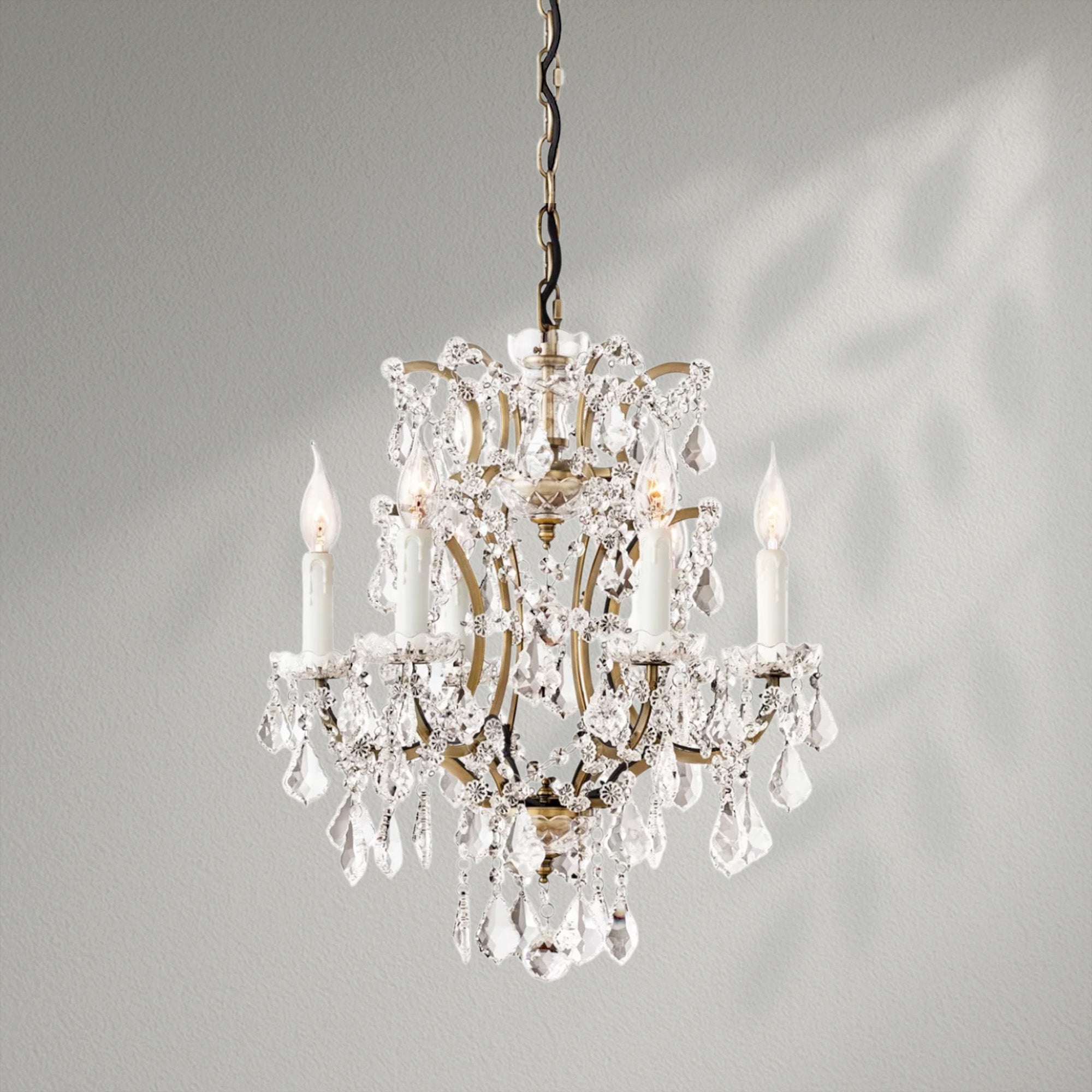 19th C. Romoco Iron & Crystal Round Dining Room Chandelier 18"