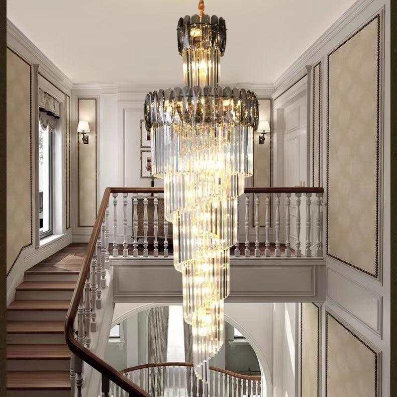 Luxury Extra Large Foyer Spiral Staircase Chandelier Long Crystal Ceil