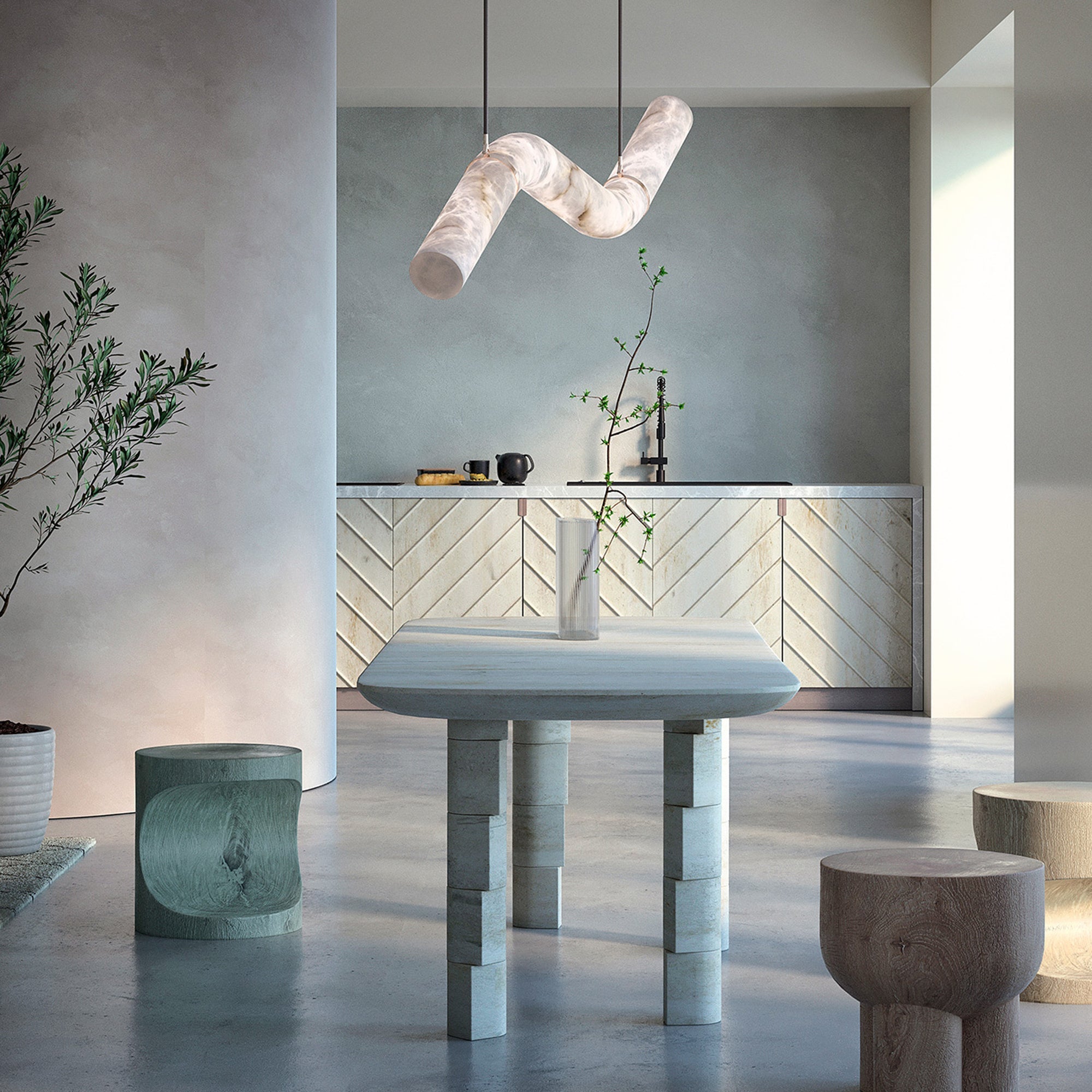 Alabaster Curved Chandelier Herman Lighting