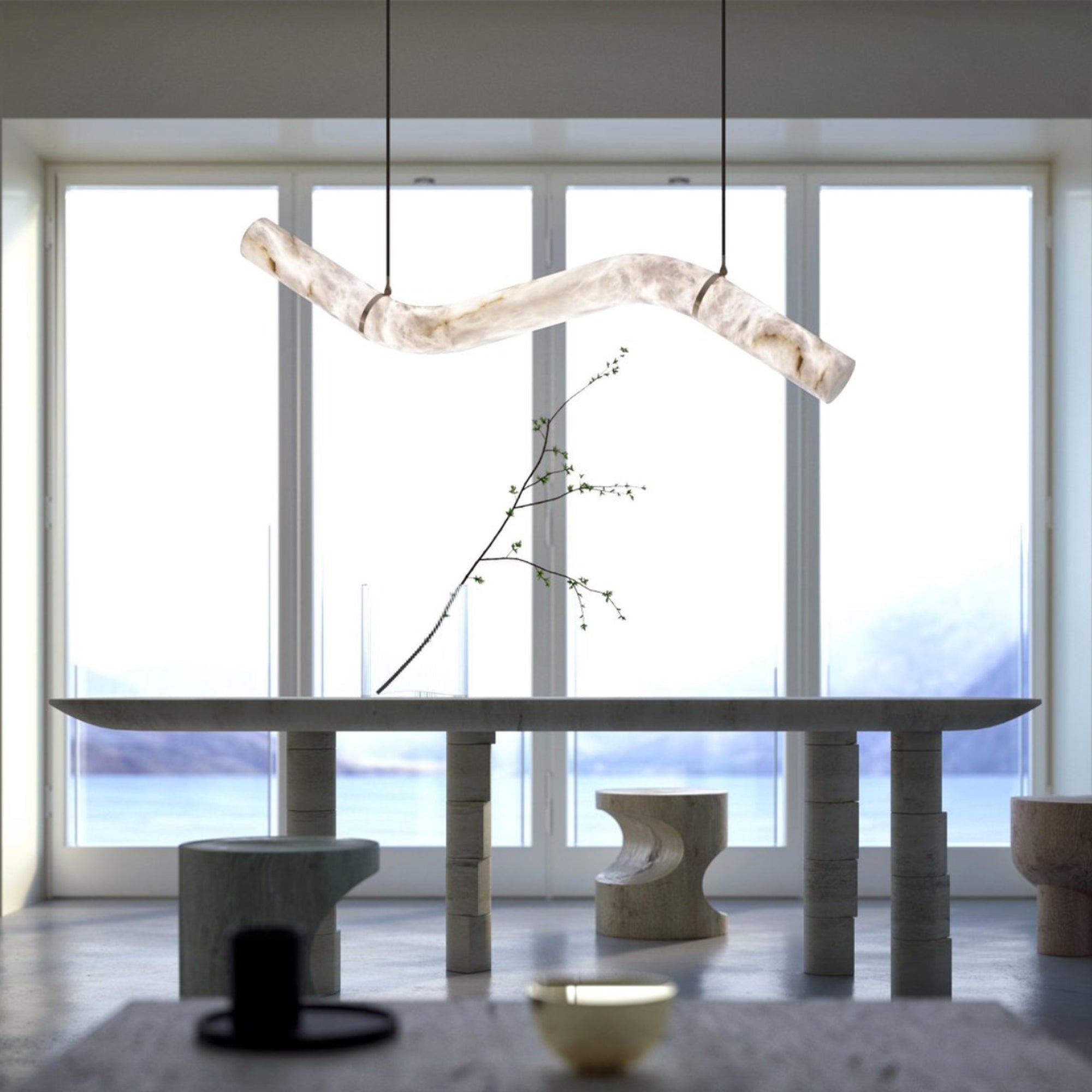 Alabaster Curved Chandelier Herman Lighting
