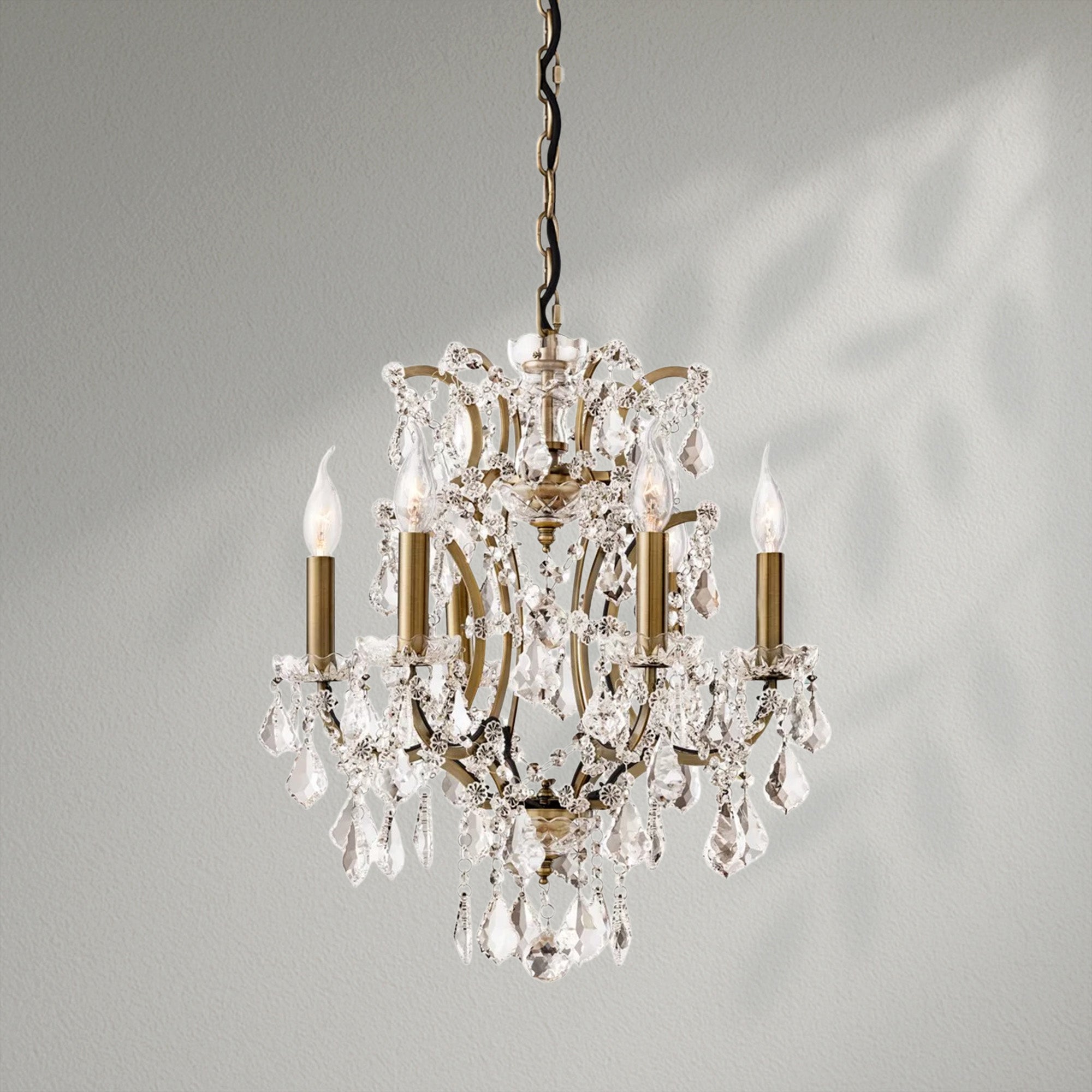 19th C. Romoco Iron & Crystal Round Dining Room Chandelier 18"