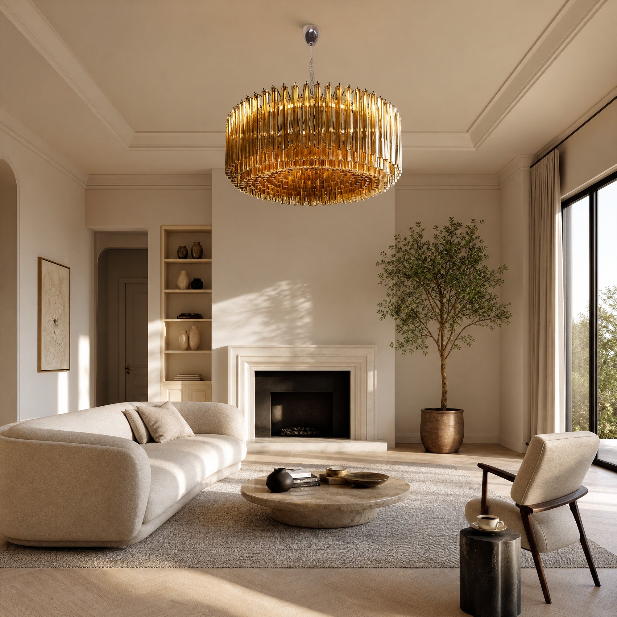 Murelli Glass Chandelier – Triedri – 391 prisms – Amber