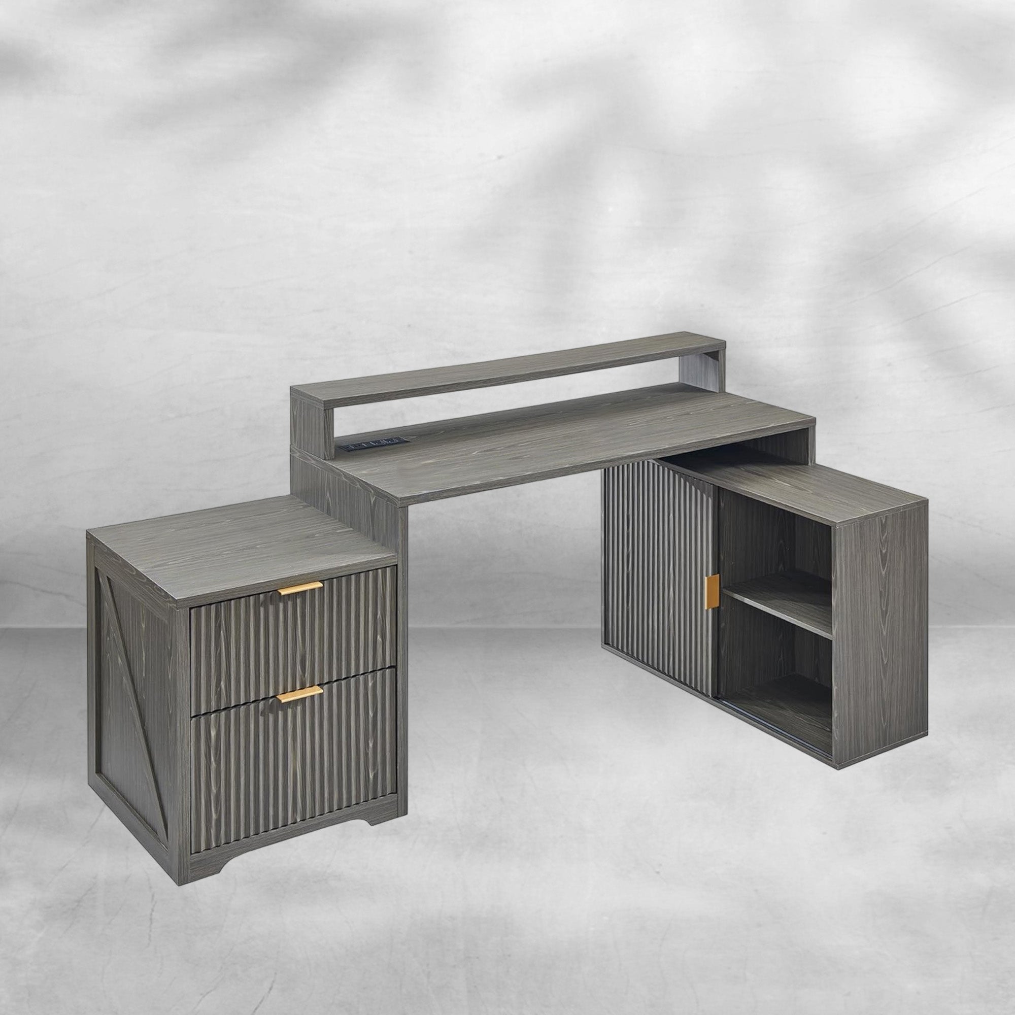Modern 67" L-Shaped Desk with Storage & Power Outlets