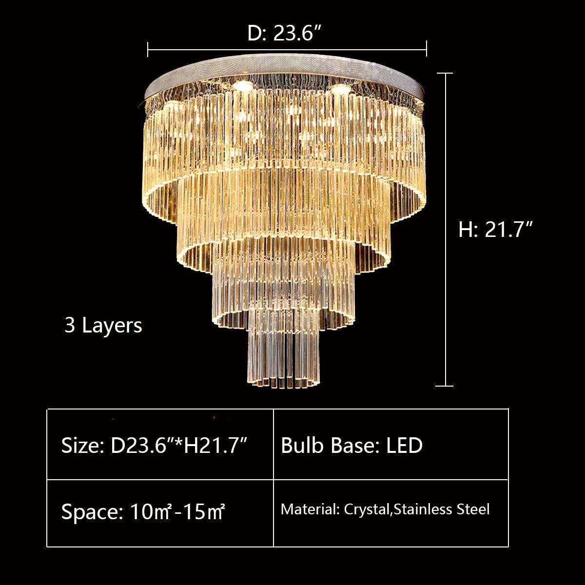 Extra Large Multi-tier Round Flush Mount Light Crystal Rod Chandelier for Living Room/Foyer