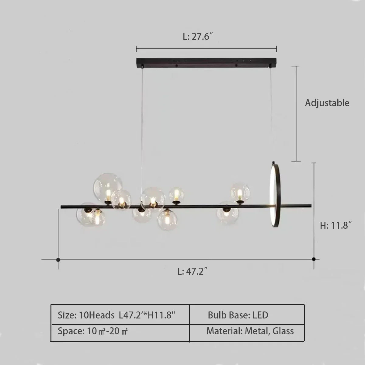 Oversized Nordic Black Iron Glass Bubble Collection Chandelier Suit for Living/Dining Room - Arialamps