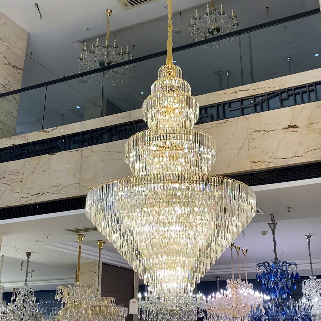 Luster Gaze Luxury Multi-tiered Extra Large Crystal Chandelier for Staircase/Foyer/Entryway - dramatic American stairwell with soaring ceiling