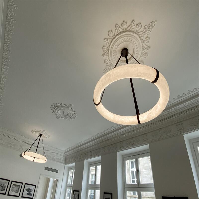 Oslo L1P Pendant Alabaster Chandelier, Halo Ring Chandelier With canopy Over Dining Table Chandelier Luster Gaze   