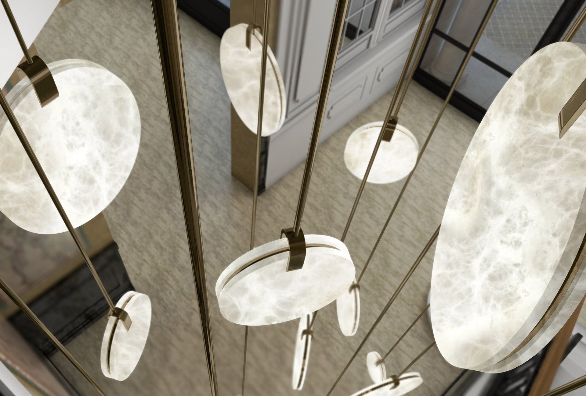 Soho Real Alabaster Disc Pendant Light, Pendant Lamp For Hallway, Staircase Pendant Light Luster Gaze   