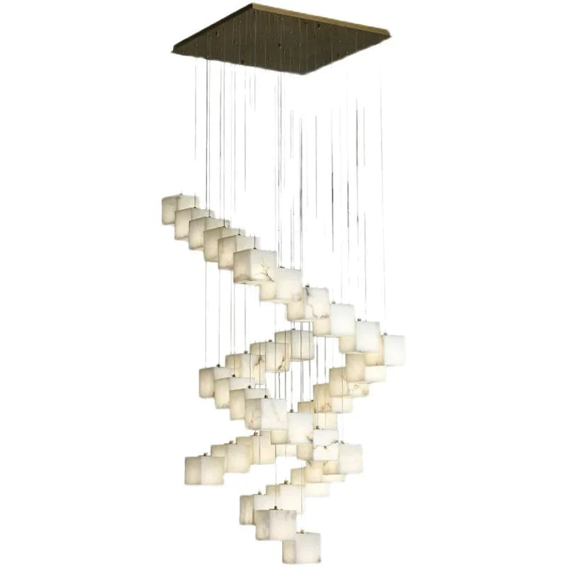 Olive Alabaster Cubic Round Pendant For Dining Table, Staircase Chandeliers Luster Gaze   