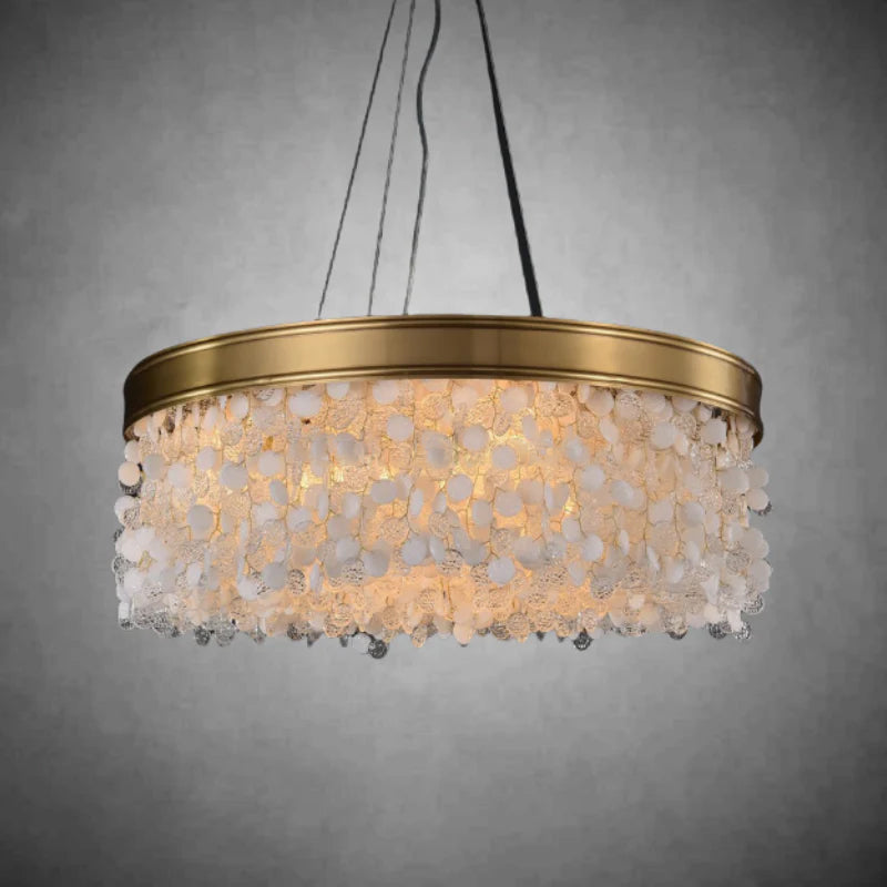 White Leaves Brass Framework Round Chandelier