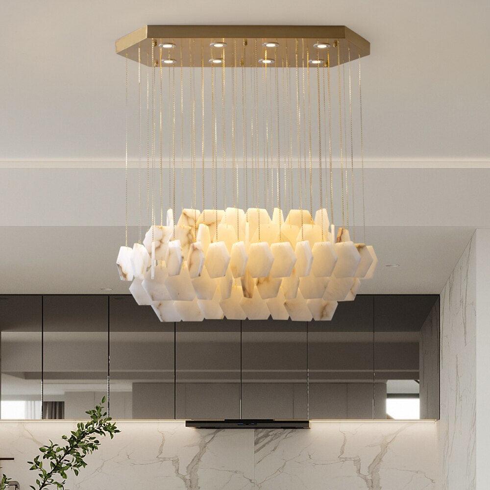 Luster Gaze Alabaster Bloom Sculptural Chandelier - grand American foyer with two-story ceiling