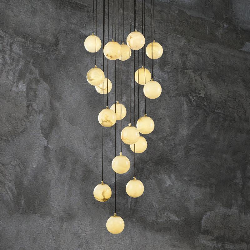 Álvaro Alabaster Global Pendant Chandelier For Staircase, Spiral Global Pendant chandelier Luster Gaze 18 LIGHTS-23.6" D  