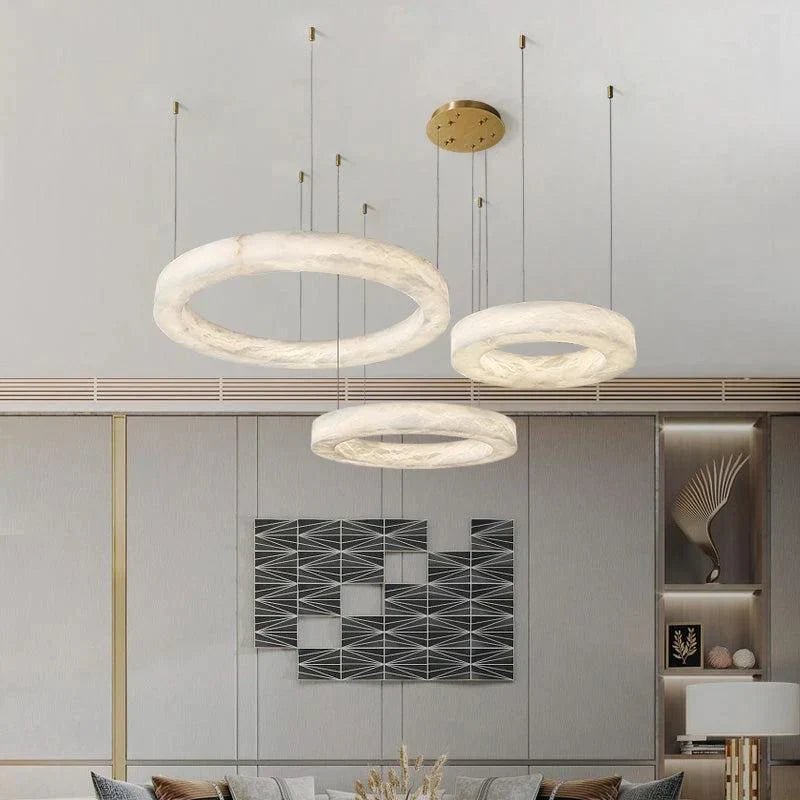 Emerald Real Alabaster Ring Chandelier, Modern Circular Chandelier Chandelier Luster Gaze   