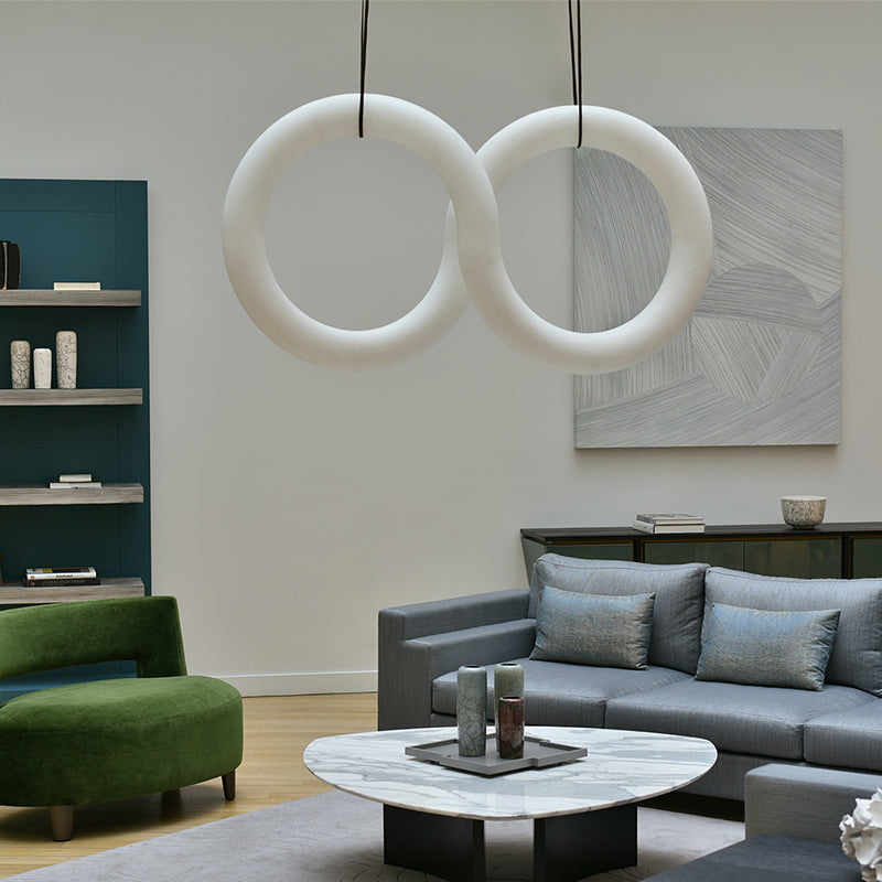 Oslo Infinity Symmetrical Alabaster Pendant Light For Living Room, Modern Designer Chandelier Chandelier Luster Gaze   