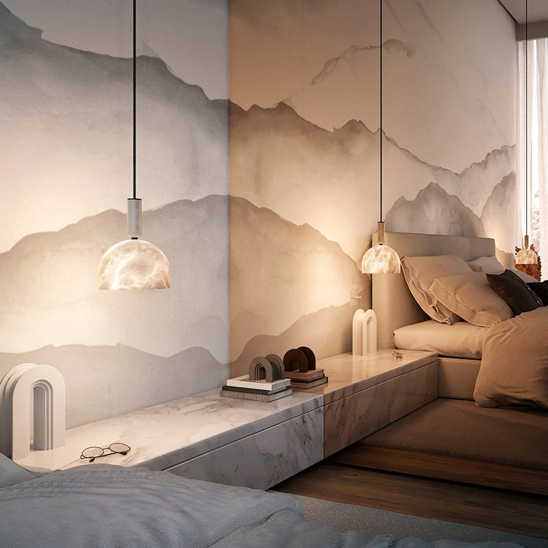 Aubry Modern Alabaster Bedside Pendant Light, Bedroom Pendant Lamp Chandelier Luster Gaze   