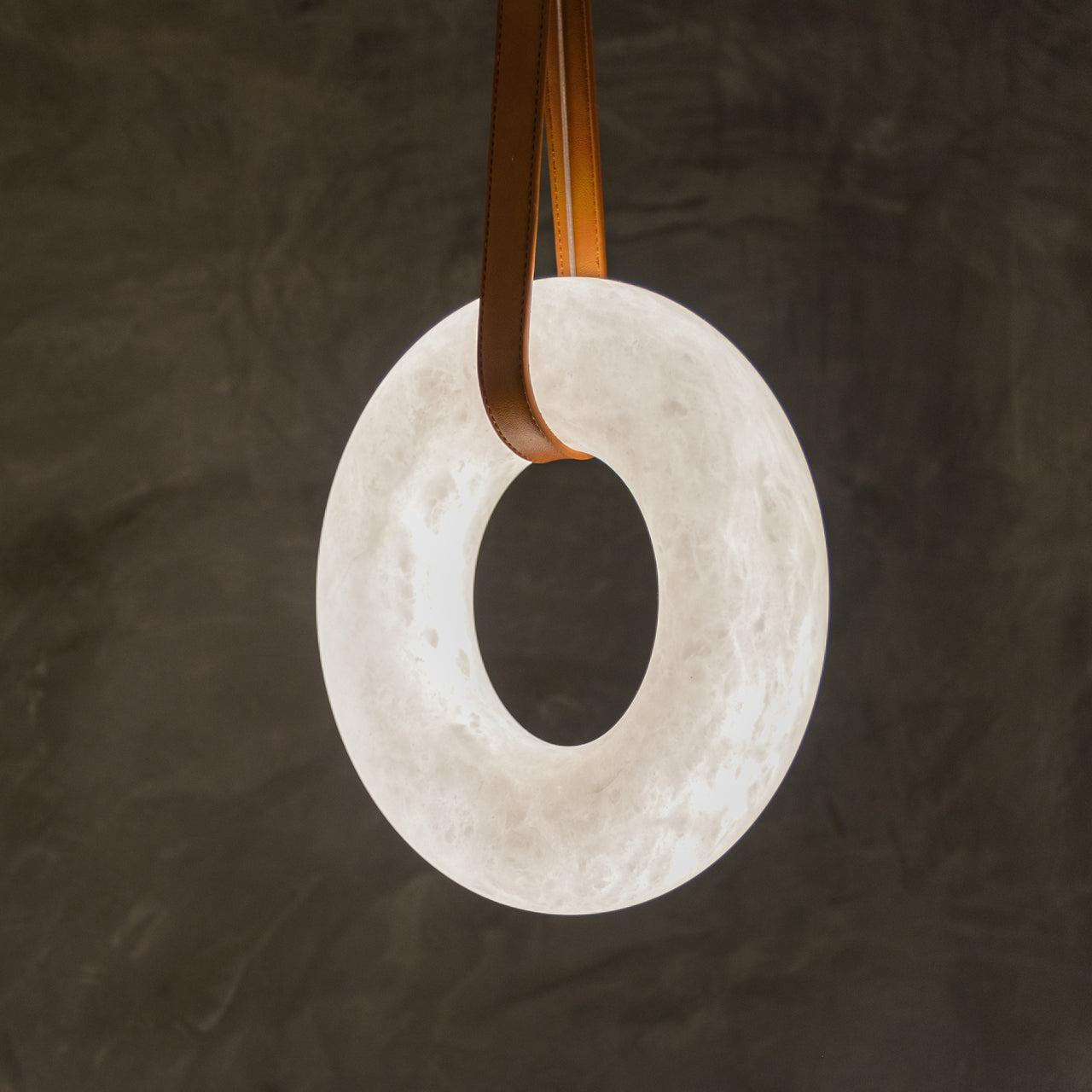Oslo Pendant Alabaster Chandelier, Halo Ring Chandelier With Leather Chandelier Luster Gaze 11.8" D Single Ring  
