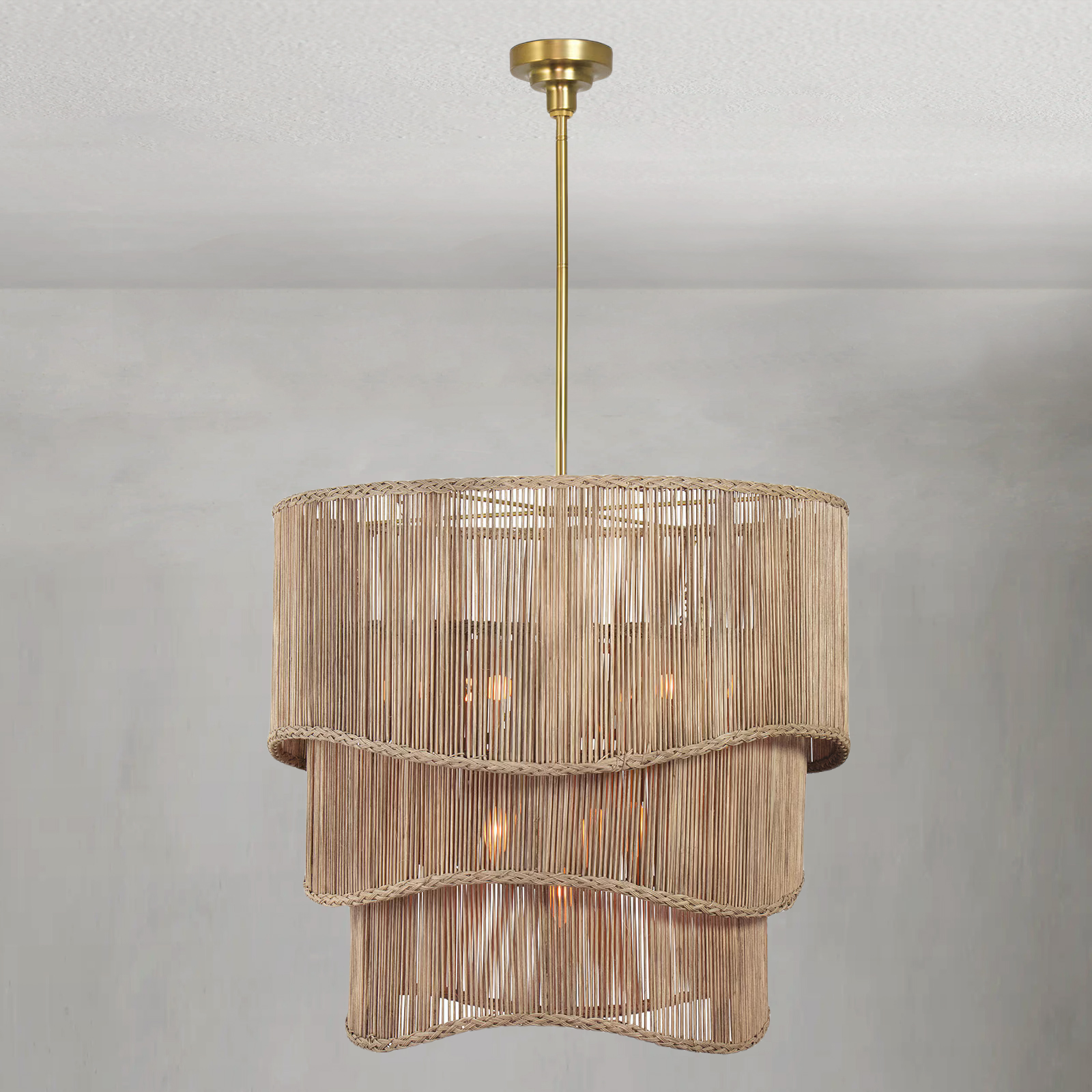 Luster Gaze Veridian Bloom Natural Rattan Chandelier - Background Shot