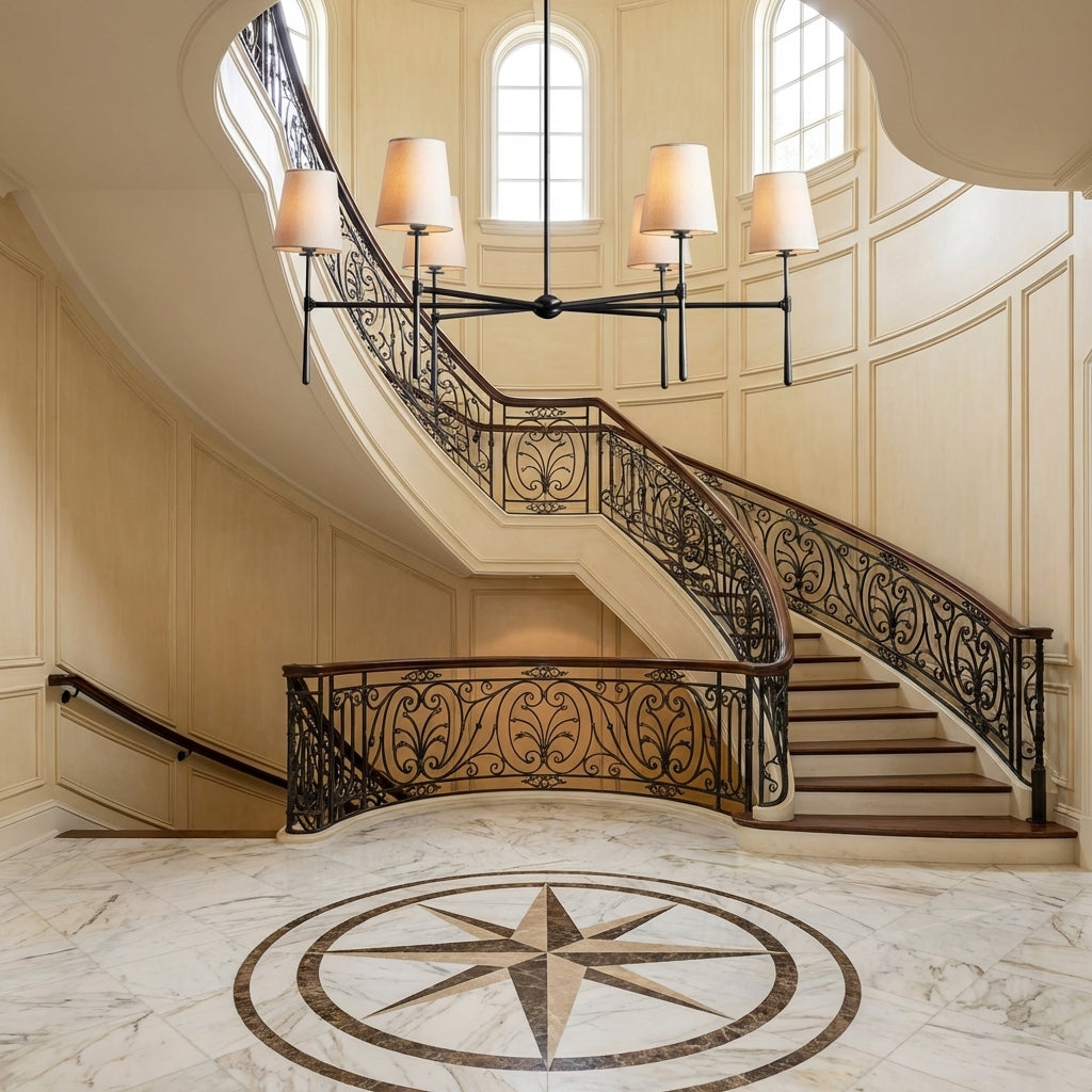 Luster Gaze Rhodes Grandeur Round Chandelier 4/6 Light - grand American foyer with two-story ceiling