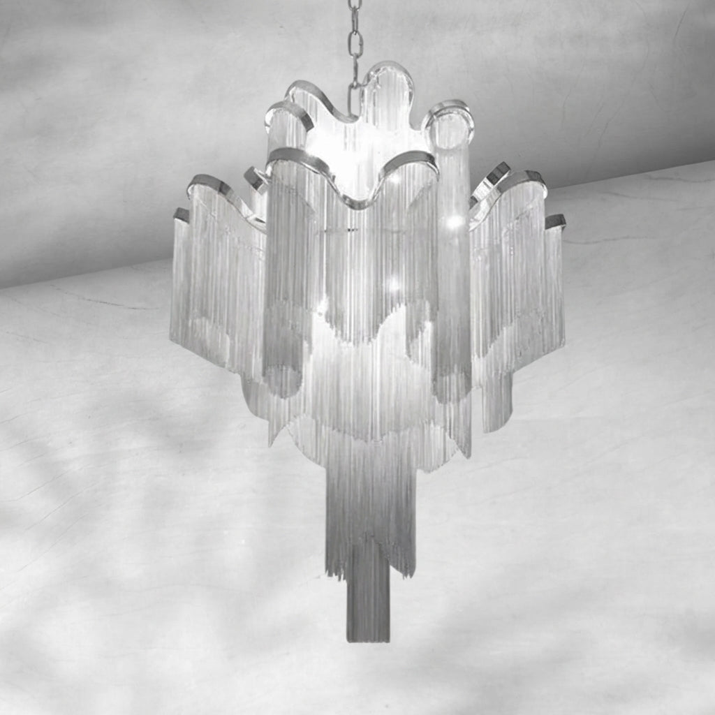Luster Gaze Grand Cascade Extra Large Stainless Steel Long Tassel Chandelier - Background Shot