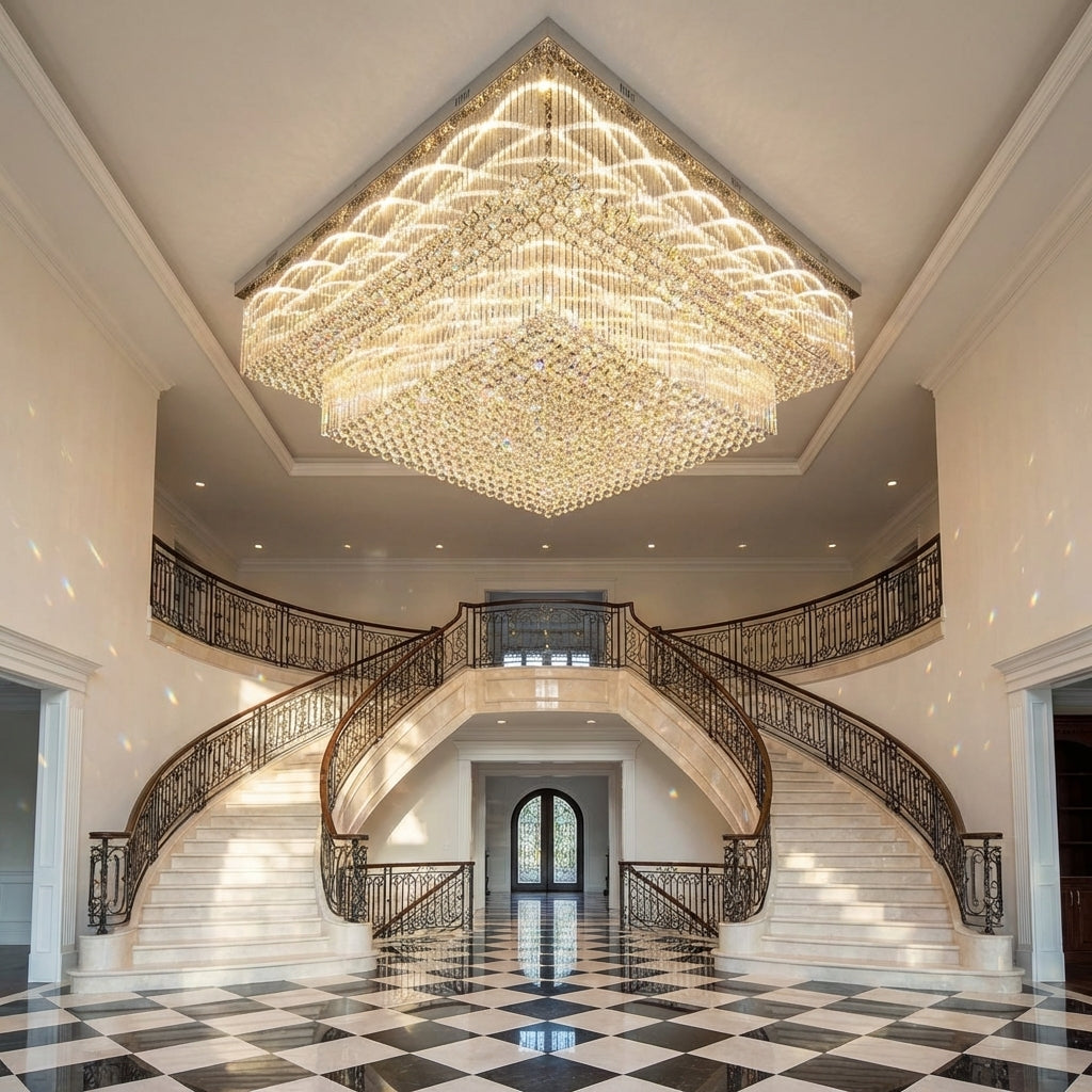 Lumina Haven Luxe Tiered Flush Mount Crystal Chandelier for Large Area - grand American estate foyer