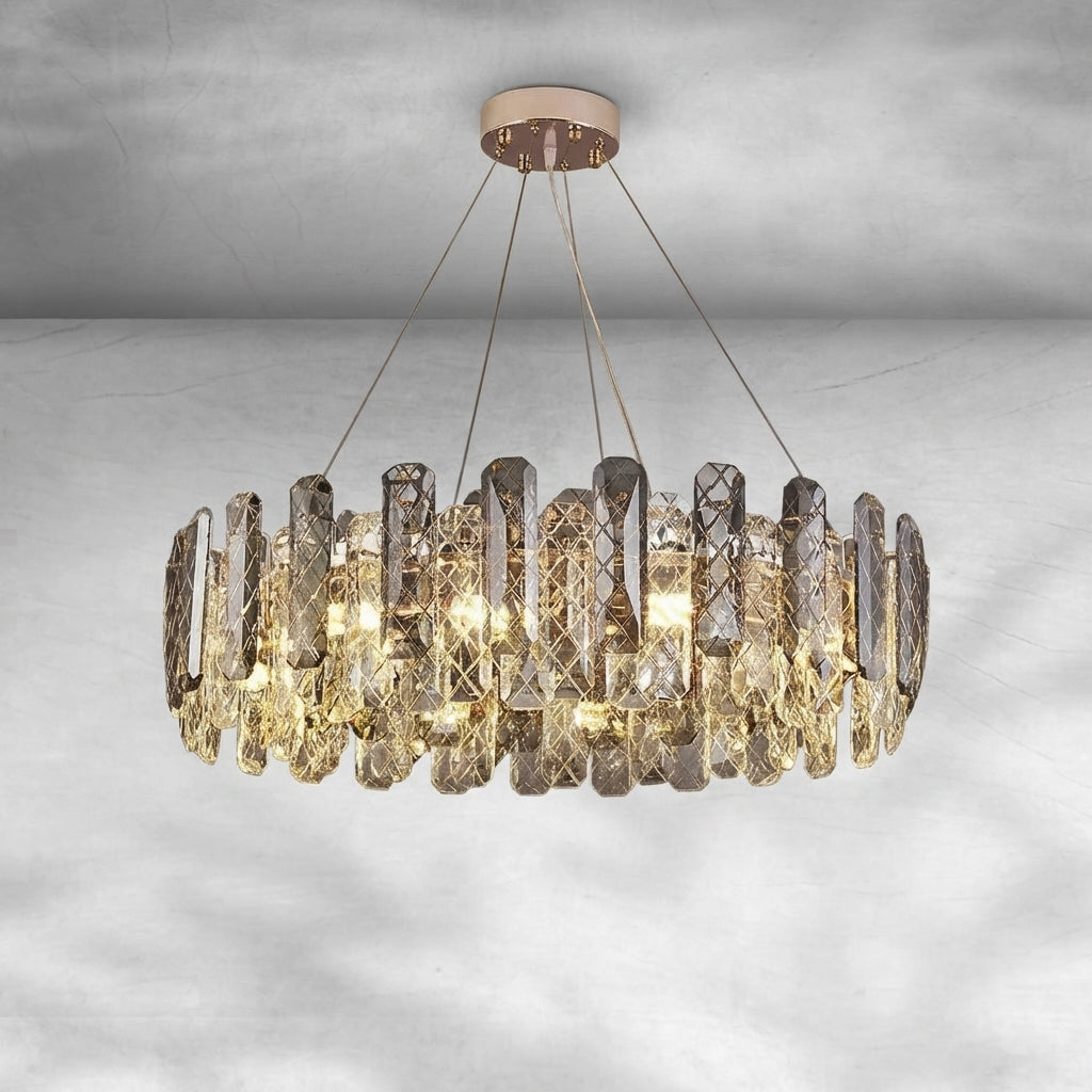 Luster Gaze Aura Grand Round/Rectangle Chandelier with Smoky Gray K9 Crystal - Background Shot