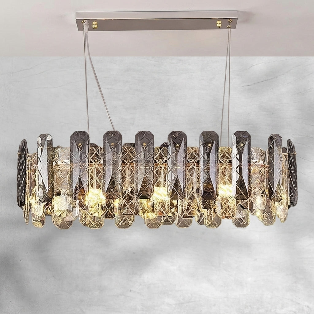 Luster Gaze Aura Grand Round/Rectangle Chandelier with Smoky Gray K9 Crystal - Background Shot