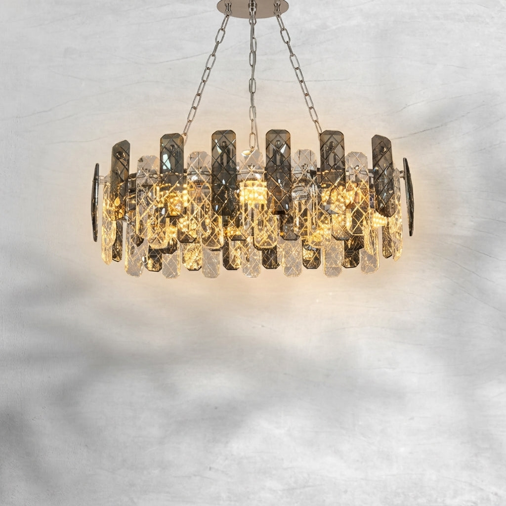 Luster Gaze Aura Grand Round/Rectangle Chandelier with Smoky Gray K9 Crystal - Background Shot
