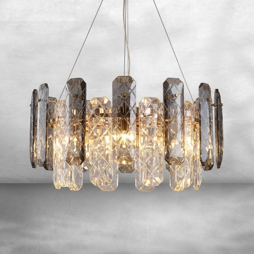 Luster Gaze Aura Grand Round/Rectangle Chandelier with Smoky Gray K9 Crystal - Background Shot