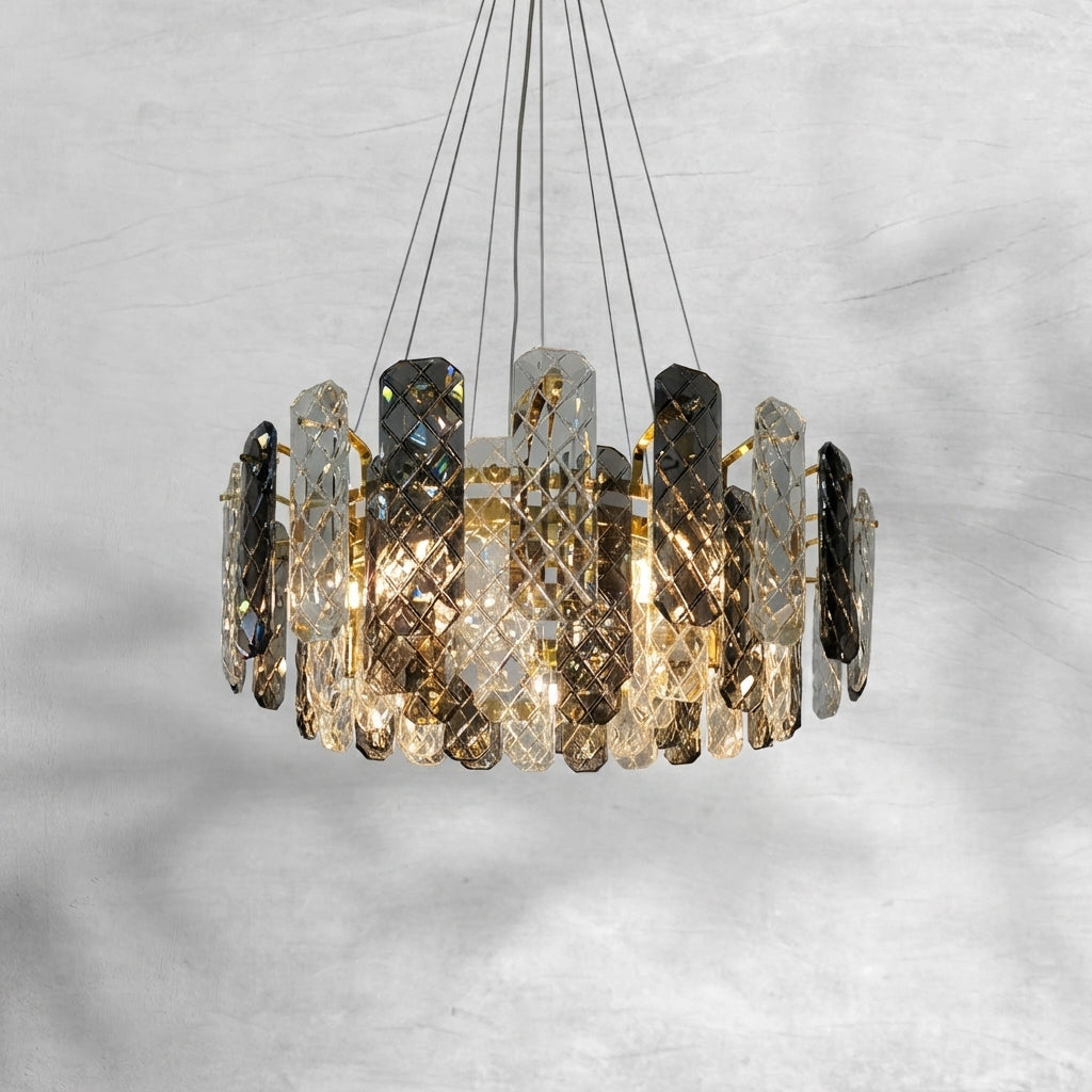 Luster Gaze Aura Grand Round/Rectangle Chandelier with Smoky Gray K9 Crystal - Background Shot