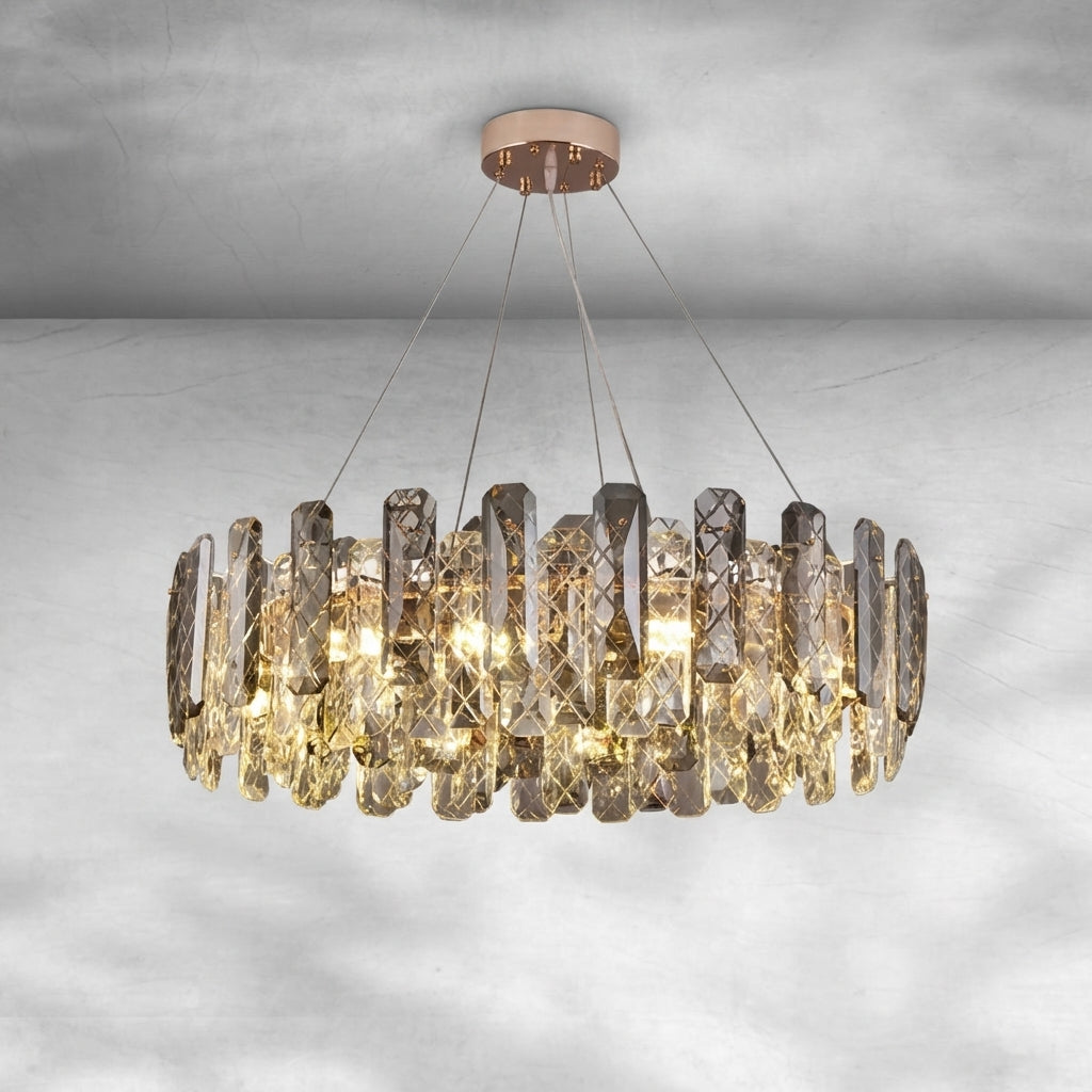 Luster Gaze Aura Grand Round/Rectangle Chandelier with Smoky Gray K9 Crystal - Background Shot
