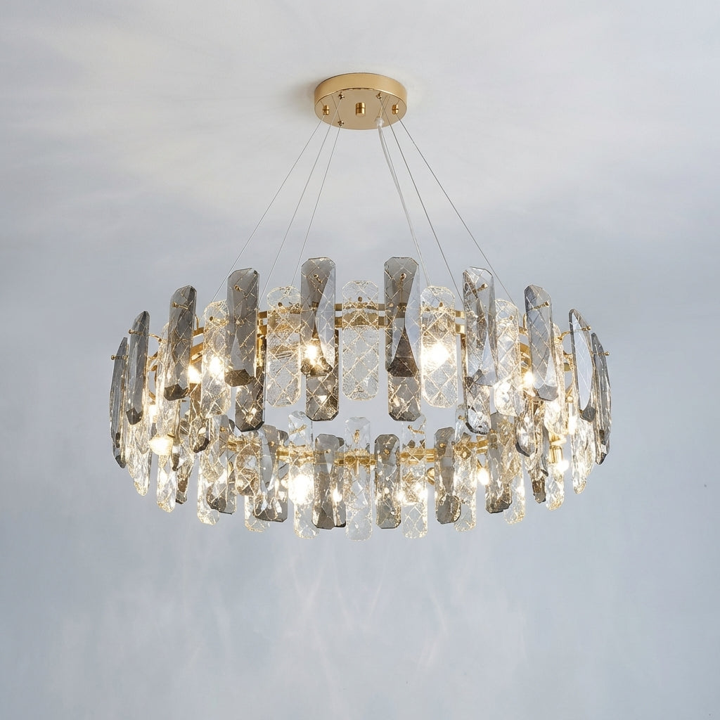 Luster Gaze Aura Grand Round/Rectangle Chandelier with Smoky Gray K9 Crystal - Studio Shot