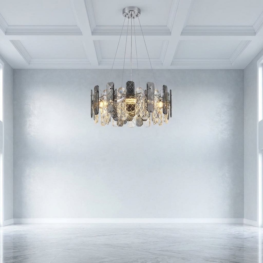 Luster Gaze Aura Grand Round/Rectangle Chandelier with Smoky Gray K9 Crystal - Studio Shot